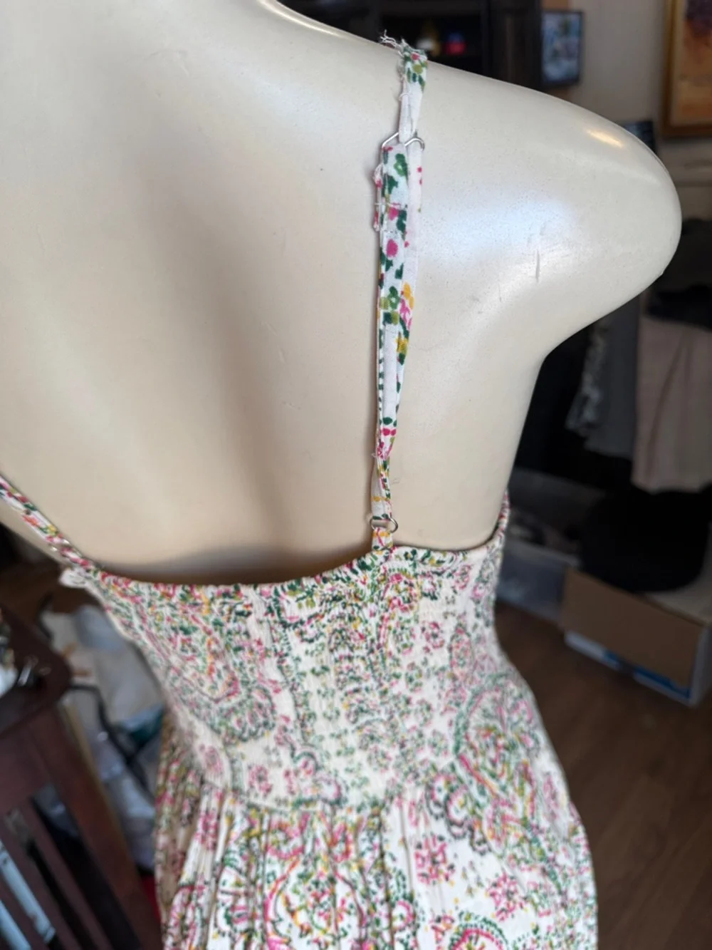 Boho Twist-Front‎ Floral Maxi Dress in Cream and Pink
